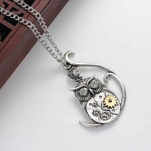 Steampunk Antique Silver Owl Necklace